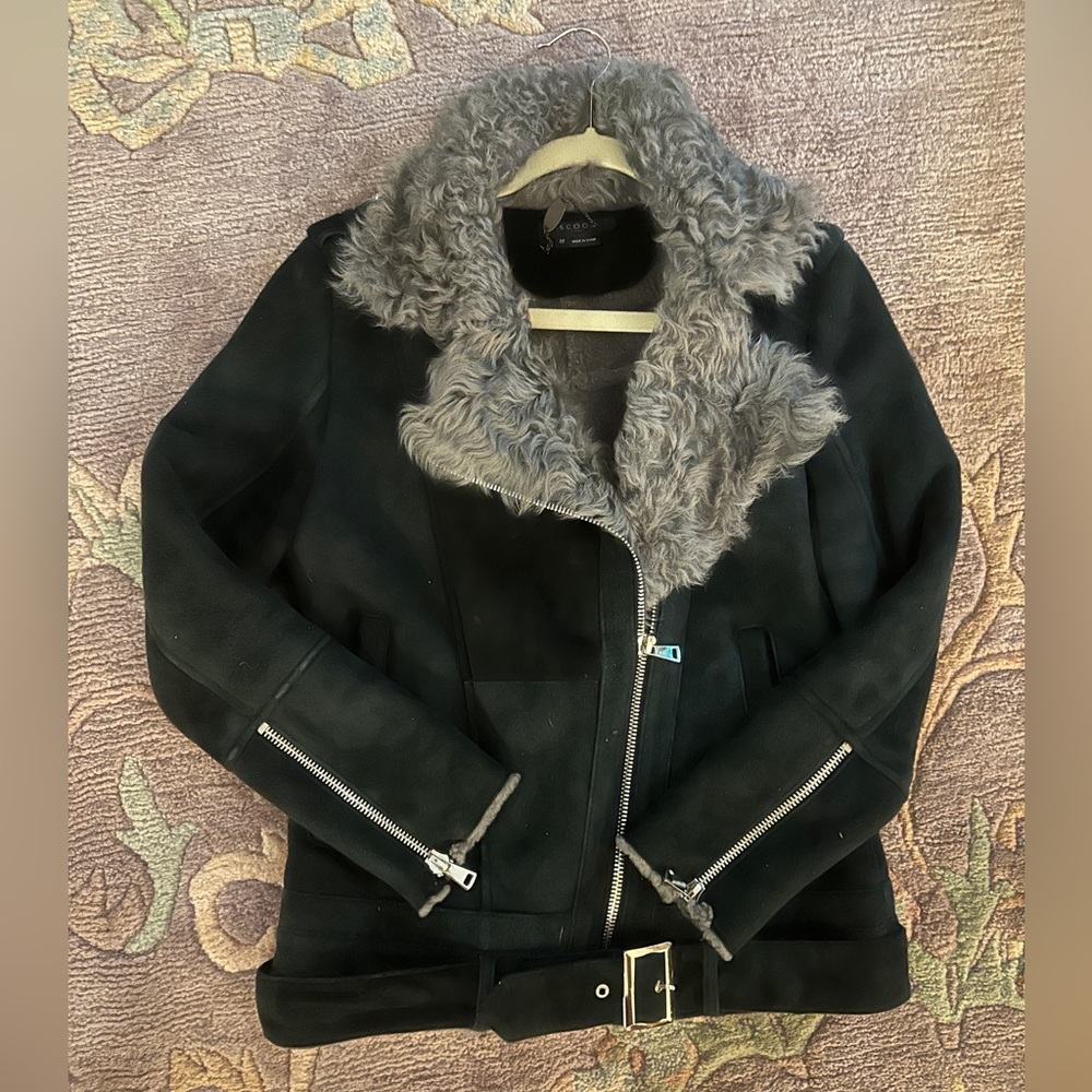 Sherpa shearling biker jacket